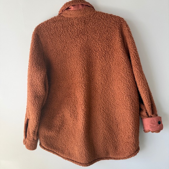 Outerknown Skyline Fleece Shirt Jacket Women M Rust Orange Shacket Excellent - Picture 6 of 10